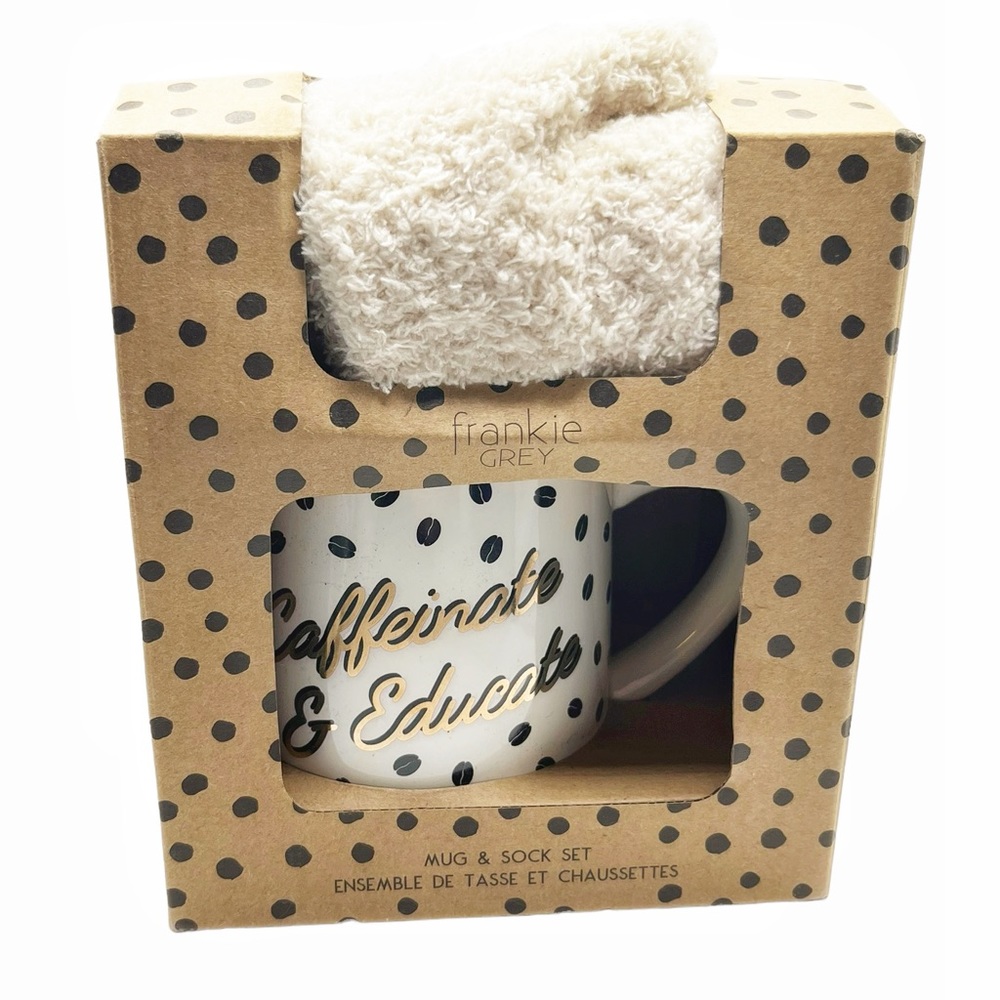 🆕 Frankie Grey “Caffienate & Educate” Teacher Mug and Socks Gift Set